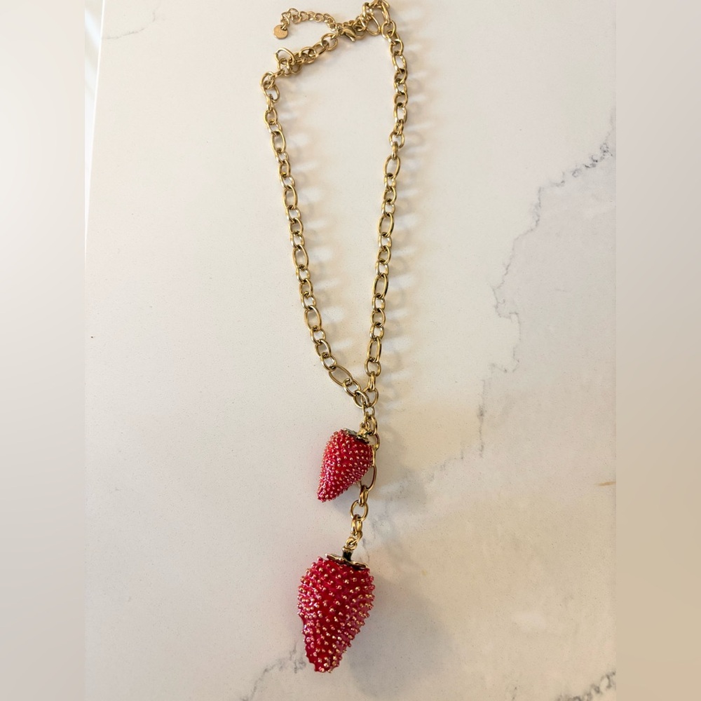 Strawberry Charm Necklace in Red and Gold - Picture 2 of 6